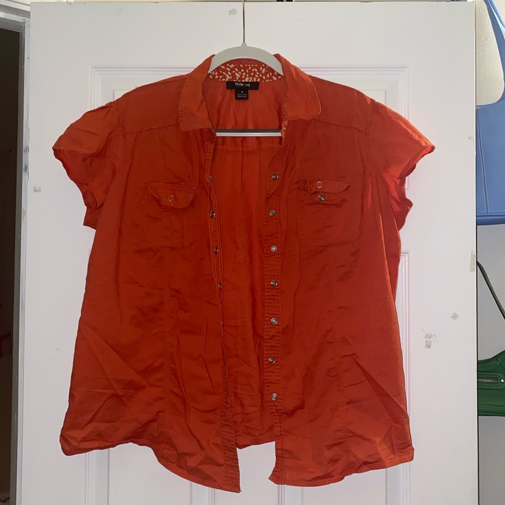orange button down